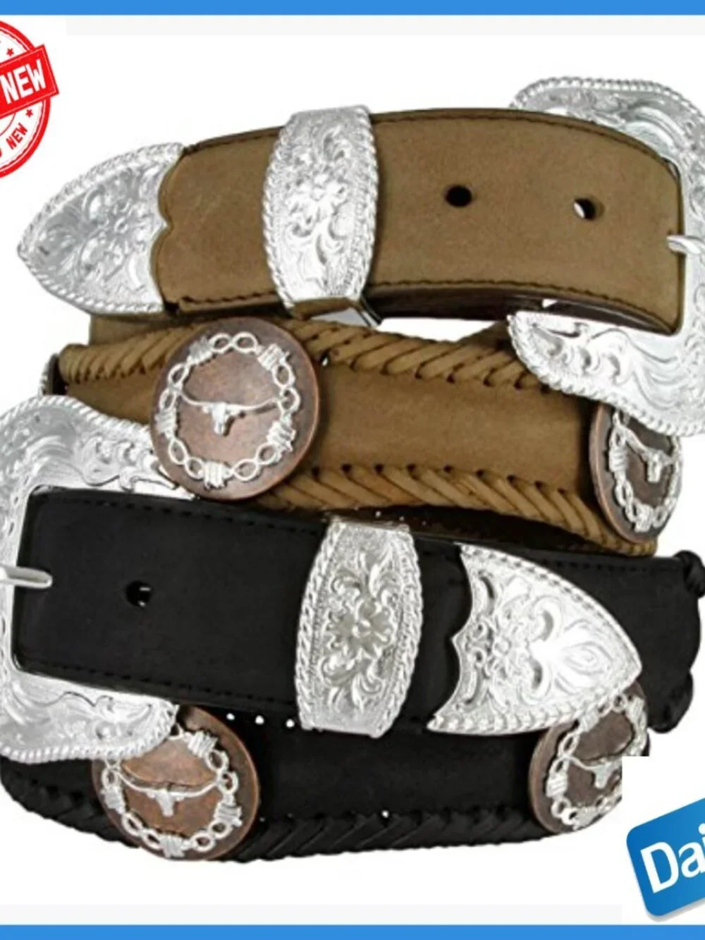 Western Leather Belt with Longhorn Steer Conchos 1.5